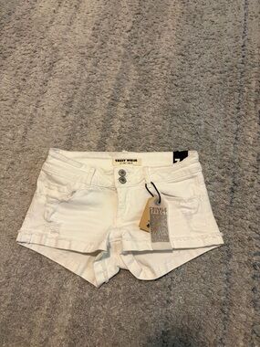 NWT Tally Weijl White Distressed Low Waist Denim Shorts Size 34 (US 2/XS) Y2K